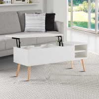George Oliver Coffee Table With Storage Shelves, Wooden Frame, Lifting Table Top For Living Room