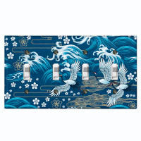 WorldAcc Metal Light Switch Plate Outlet Cover (Japanese Flying Crane Ocean - Quadruple Toggle)