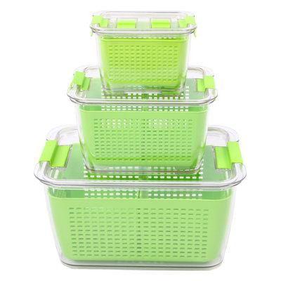 Prep & Savour Set Of 3 Refrigerator Produce Saver Containers Storage Bins With Adjustable Air Vent, Removable Filter Col in Refrigerators
