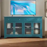 Latitude Run® Rectangle Storage TV Cabinet with Two large drawers and fluted glass door design