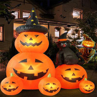 The Holiday Aisle® 6 FT Halloween Inflatable Decorations Spooky Ghost Pumpkin Lighted And Witch's Cat, Halloween Decorat