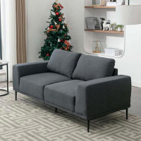 Wrought Studio 74.8 Inch Linen Fabric Loveseat Couch Mid-Century Modern Upholstered Accent Couches, Dark Grey
