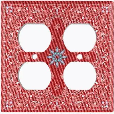 WorldAcc Metal Light Switch Plate Outlet Cover (Red Paisley Bandana Circle White Tile   - Single Toggle)