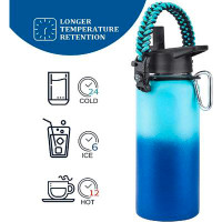 Orchids Aquae Water Bottle With Wide Mouth Straw Lid & Handle Lid, Vacuum 18/8 Insulated Stainless Steel Sport Water Jug
