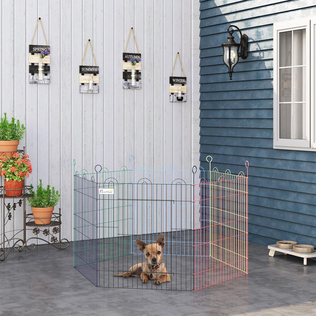 PawHut 23.5"H Metal Pet Playpen Portable Hexagon Dog Exercise Fence Flexible Shape Puppy Crate Kennel w/ Door for Indoor in Accessories