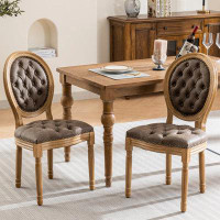 Latitude Run® French Style Solid Wood Frame Retro Style Chair, PU Artificial Leather Dining Chair With Nailhead Trim , W