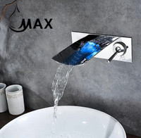 Waterfall Bathroom Faucet Wall Mounted With LED Light Chrome Finish
