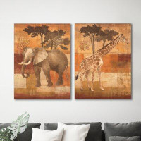 East Urban Home Americanflat Animals on Safari 1 - 2 Piece Print Set on Canvas