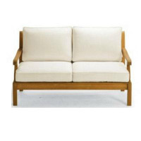 Teak Smith 1 Pc Loveseat With Cushions in Sunbrella Fabric #57003 Canvas White-33" H x 58" W x 34" D