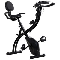 2 IN 1 UPRIGHT EXERCISE BIKE STATIONARY FOLDABLE MAGNETIC RECUMBENT CYCLING WITH ARM RESISTANCE BANDS BLACK