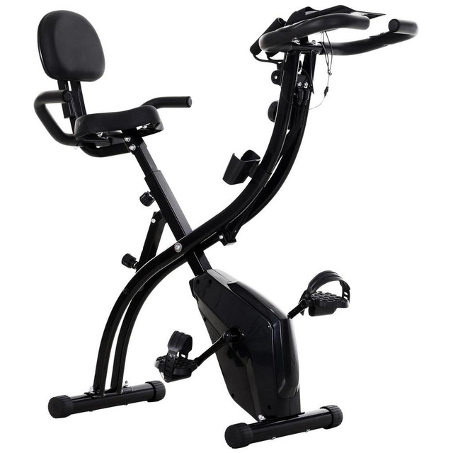 2 IN 1 UPRIGHT EXERCISE BIKE STATIONARY FOLDABLE MAGNETIC RECUMBENT CYCLING WITH ARM RESISTANCE BANDS BLACK in Exercise Equipment