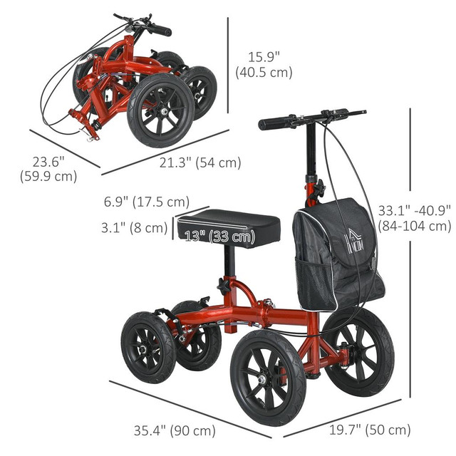 Knee Scooter 19.7" W x 35.4" D x 40.9" H Red in Health & Special Needs - Image 3