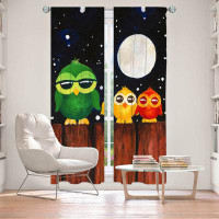 East Urban Home Lined Window Curtains 2-panel Set for Window Size by nJoy Art - Owls on a Fence Black