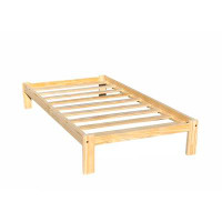 Latitude Run® Meshell Wooden Platform Bed Twin Size Solid Pine Wood Unfinished - Latitude Run®