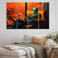 Trinx Stylish Humanoid Android Sitting On Couch III - Robot Wall Art Living Room - 4 Panels