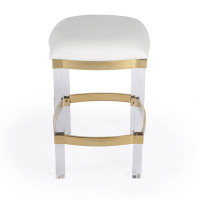 Lux Comfort 24x 14 x 14_24" White And Clear Acrylic Backless Counter Height Bar Chair With Footrest
