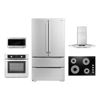 Cosmo 5 Piece Kitchen Package with French Door Refrigerator & 30" Electric Cooktop & Wall Oven