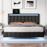Ivy Bronx Floating Bed Frame with LED Lights and USB Charging Black(Full)