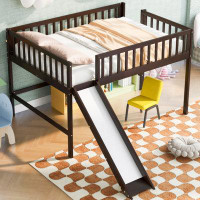 Harriet Bee Full Size Low Loft Bed With Ladder And Slide,Espresso(Expected Arrival Time:11.7)