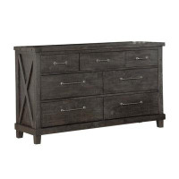 Gracie Oaks Liu 62 Inch Wide Dresser, 7 Drawers, Brown Wood, Rustic Metal Handles