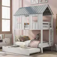 Harper Orchard House Bunk Bed With Trundle,Roof And Windows
