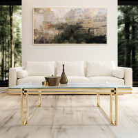 Ivy Bronx 18"H Gold-Finished Metal Coffee Table with Glass Top for Stylish and Practical Living Room Decor and Display o