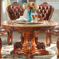 STAR BANNER European style marble round table all solid wood table with turntable luxury villa dining table
