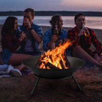 Ebern Designs Fire Pit Outdoor Wood Burning 22.6In Cast Iron Firebowl Fireplace Heater Log Charcoal Burner Extra Deep La