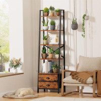 17 Stories Country Rustic 5-Tier Ladder Bookshelf With 2 Drawers - Space Saving, Multi-Functional, Modern Style For Home