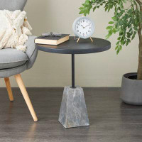 Ivy Bronx Cole And Gray Wood Accent Table With Gray Marble Pyramid Base