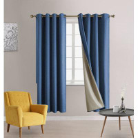Eider & Ivory™ 100% Blackout Curtains 2 Panels Faux Linen Curtains  Room Darkening Curtains Thermal Insulated Grommet Wi