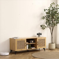 Bay Isle Home™ TV Cabinet With Rattan Net - Perfect For Family Entertainment Room