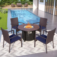 Lark Manor Alyah Round 4 - Person Dining Set with Cushions