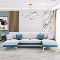 Mercer41 Aristoteles 3 - Piece Upholstered Sectional Sofa with Double Chaise Lounge
