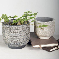 Foundry Select Set Of 2 Cement Patterned Planters