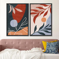 wall26 Multicolor Pastel Mid-Century Forest Plants Abstract Shapes Modern Art Wall Decor Artwork Bohemian