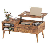 Corrigan Studio Wood Lift Top Coffee Table With Hidden Compartment And Adjustable Storage Shelf