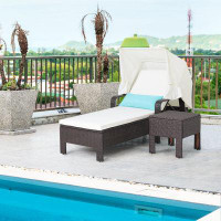 Ebern Designs Ebern Designs 2pcs Patio Rattan Lounge Chair Chaise With Side Table Folding Canopy Cushion Pillow