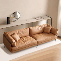 ABPEXI 96.43" Brown Genuine Leather Modular Sofa cushion couch
