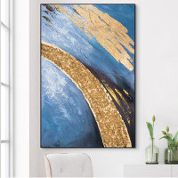 Accent Collection Golden Blue Bliss: Large Abstract Framed Textured Canvas