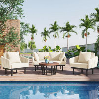 Latitude Run® Modern 4-Piece Outdoor Conversation Set with Round Coffee Table for Backyard