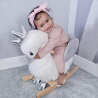 KIDS WOODEN ROCKING HORSE SWAN BABY ROCKING CHAIR PLUSH RIDE ON SWAN WITH SOUNDS