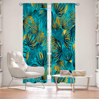East Urban Home Lined Window Curtains 2-panel Set for Window Size Metka Hiti Unfinished Flowers Teal Gold
