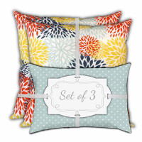 HOMEROOT Set Of Three 18" X 18" Seafoam And White Blown Seam Floral Throw Indoor Outdoor Pillow