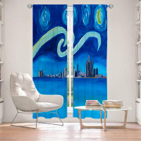 East Urban Home Lined Window Curtains 2-panel Set for Window Size by Markus -Starry Night Detroit Skyline
