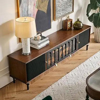 Dainty Table 78.74"W Black Oak Solid Wood TV Stand