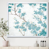 East Urban Home 'Teal Cherry Blossoms II' - Picture Frame Print on Canvas