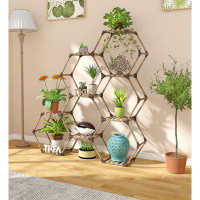 Arlmont & Co. 11 Tiered Large Hexagonal Plant Stand Indoor Outdoor, 11 Tiers Wooden Plant Shelf For Multiple Plants, Stu