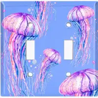 WorldAcc Metal Light Switch Plate Outlet Cover (Jelly Fish Pink Party Lavender  - Double Toggle)