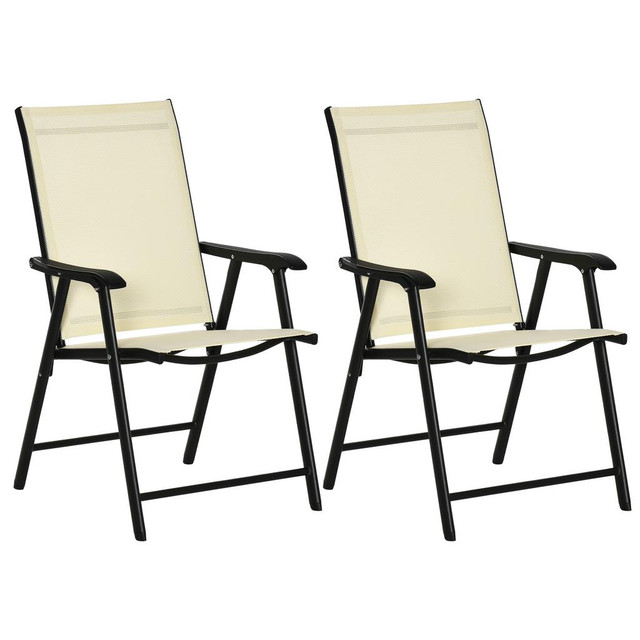 2 Piece Folding Chairs 22.75" x 25.25" x 37" Beige in Patio & Garden Furniture - Image 2